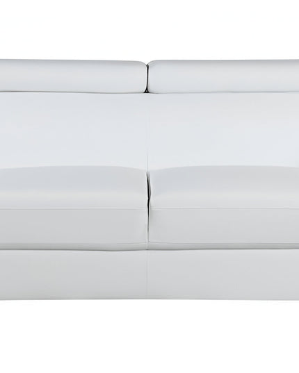86" White Leather Sofa With Silver Legs