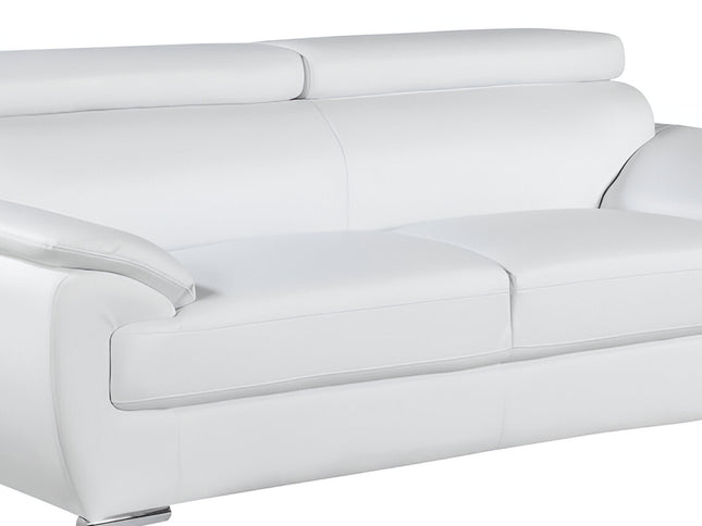86" White Leather Sofa With Silver Legs