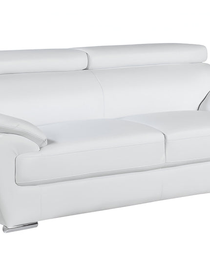 86" White Leather Sofa With Silver Legs