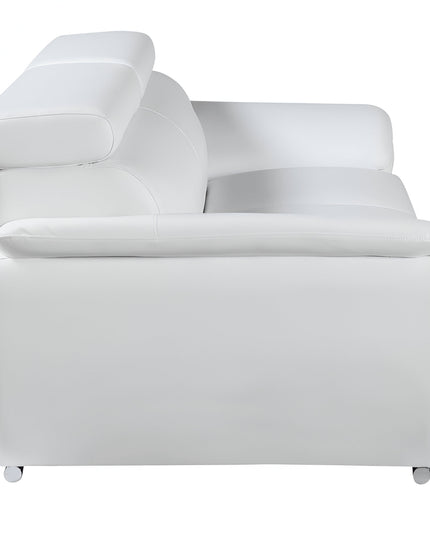 86" White Leather Sofa With Silver Legs
