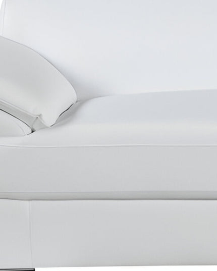 86" White Leather Sofa With Silver Legs