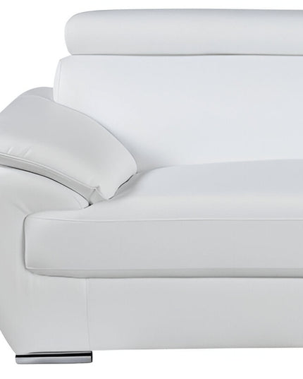 86" White Leather Sofa With Silver Legs