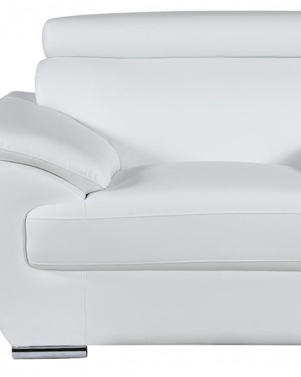 38" White And Silver Genuine Leather Chair and a Half