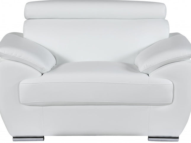 38" White And Silver Genuine Leather Chair and a Half