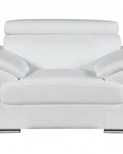 38" White And Silver Genuine Leather Chair and a Half