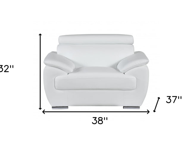 38" White And Silver Genuine Leather Chair and a Half