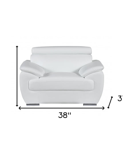 38" White And Silver Genuine Leather Chair and a Half