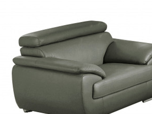 Three Piece Indoor Gray Genuine Leather Six Person Seating Set