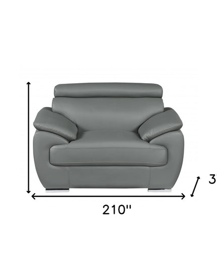 Three Piece Indoor Gray Genuine Leather Six Person Seating Set