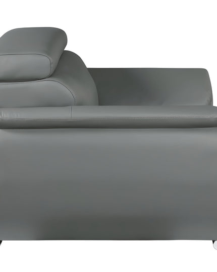 86" Gray Leather Sofa With Silver Legs