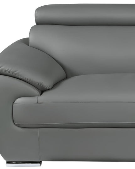 86" Gray Leather Sofa With Silver Legs