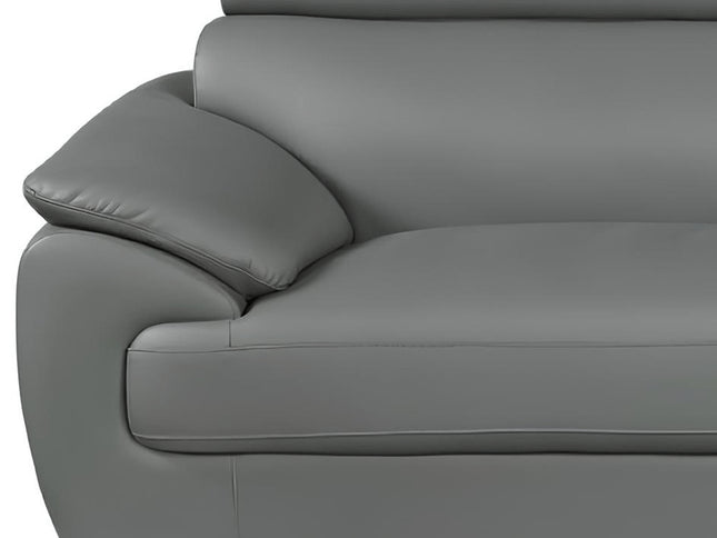 86" Gray Leather Sofa With Silver Legs