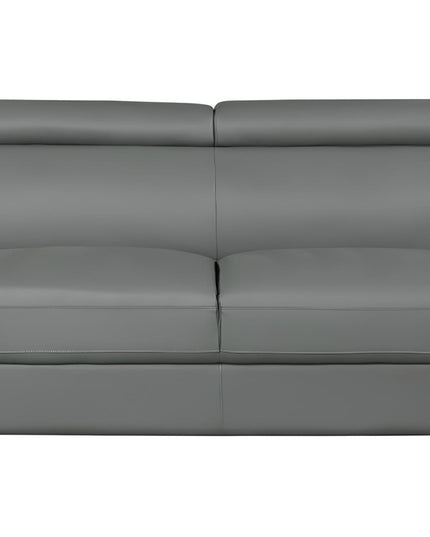 86" Gray Leather Sofa With Silver Legs