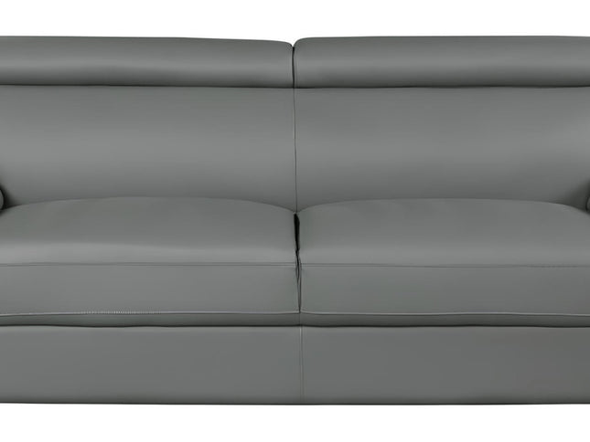 86" Gray Leather Sofa With Silver Legs