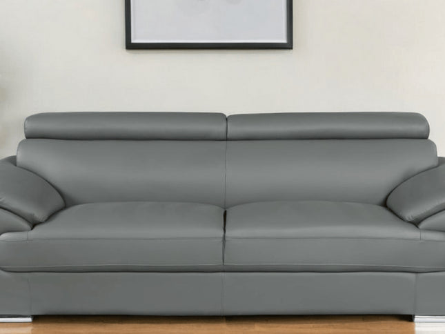 86" Gray Leather Sofa With Silver Legs