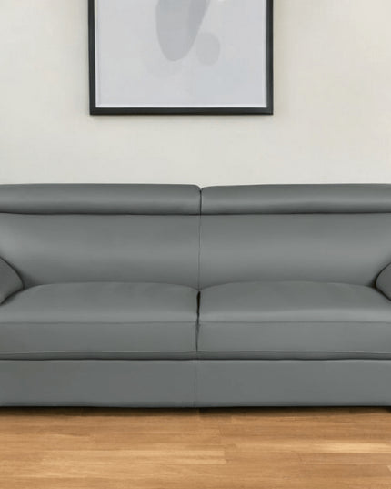 86" Gray Leather Sofa With Silver Legs