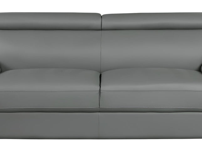 86" Gray Leather Sofa With Silver Legs