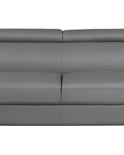 86" Gray Leather Sofa With Silver Legs