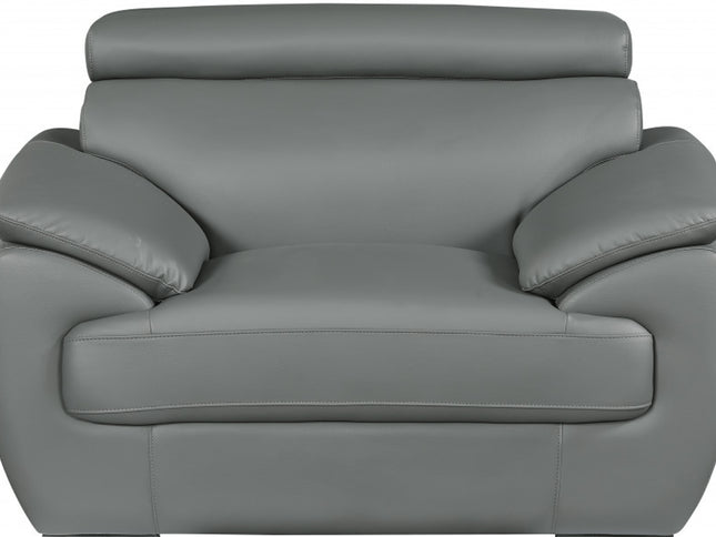 38" Gray And Silver Genuine Leather Chair and a Half