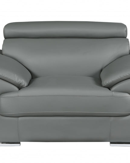 38" Gray And Silver Genuine Leather Chair and a Half