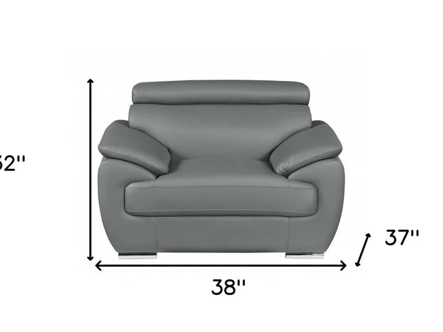 38" Gray And Silver Genuine Leather Chair and a Half
