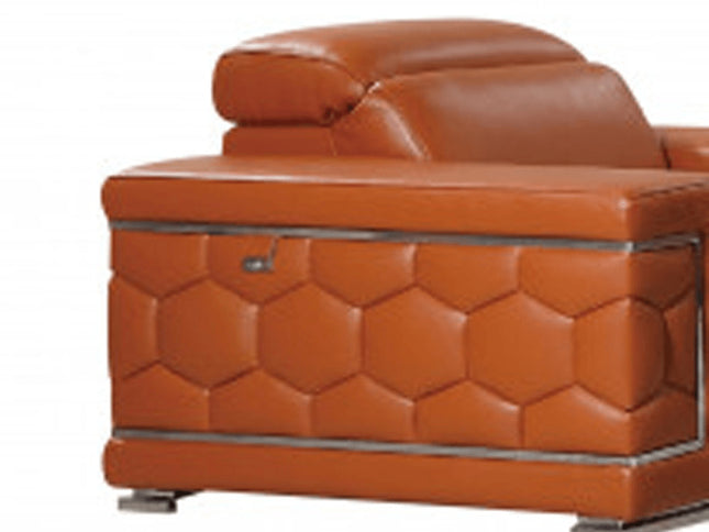Three Piece Indoor Camel Italian Leather Six Person Seating Set