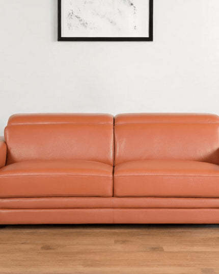 89" Camel Italian Leather Sofa With Silver Legs