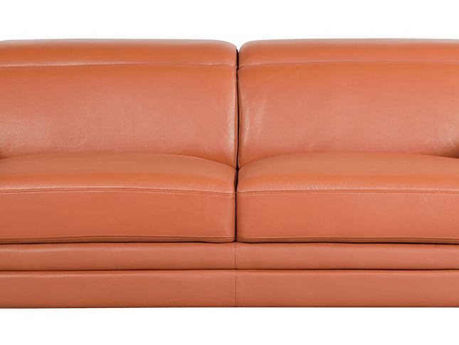 89" Camel Italian Leather Sofa With Silver Legs