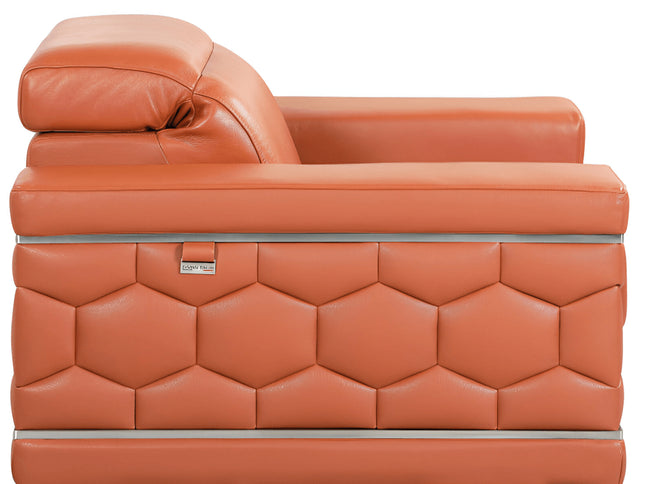 89" Camel Italian Leather Sofa With Silver Legs