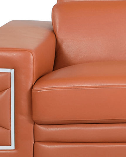 89" Camel Italian Leather Sofa With Silver Legs