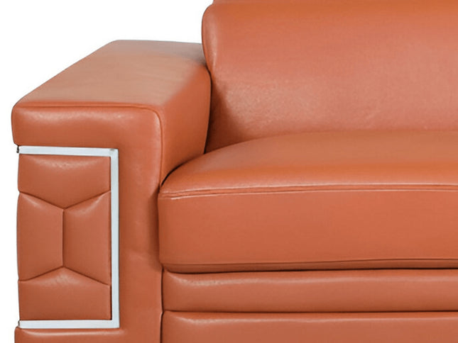 89" Camel Italian Leather Sofa With Silver Legs