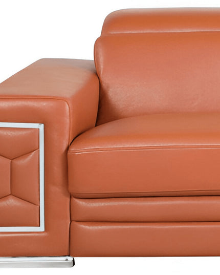 89" Camel Italian Leather Sofa With Silver Legs