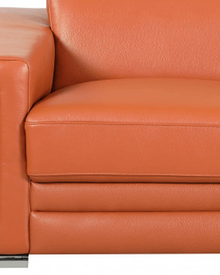 71" Camel And Silver Genuine Leather Love Seat