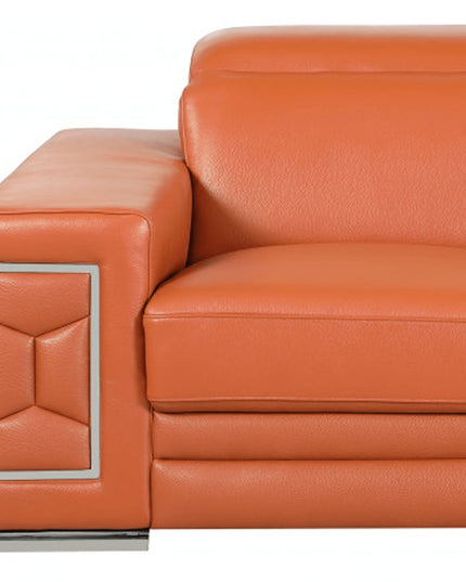 71" Camel And Silver Genuine Leather Love Seat