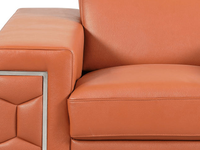 47" Brown And Silver Genuine Leather Arm Chair