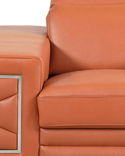 47" Brown And Silver Genuine Leather Arm Chair