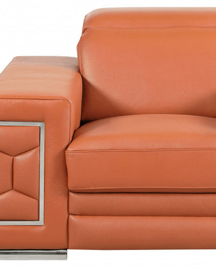 47" Brown And Silver Genuine Leather Arm Chair