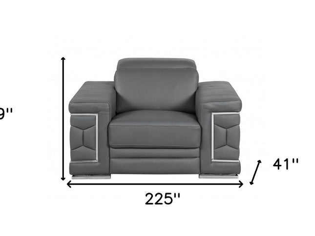 Three Piece Indoor Dark Gray Italian Leather Six Person Seating Set