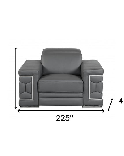 Three Piece Indoor Dark Gray Italian Leather Six Person Seating Set