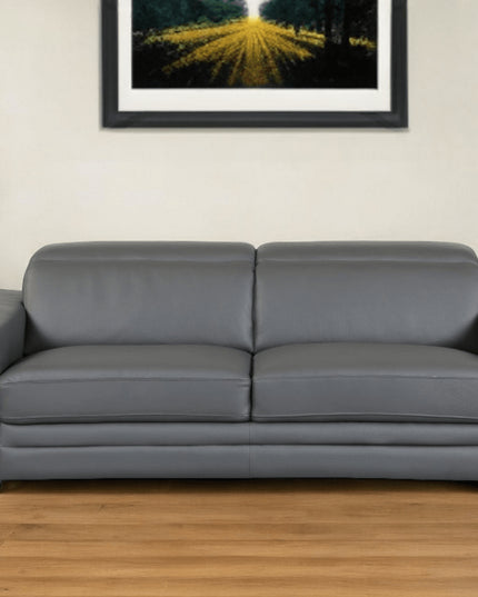 89" Dark Gray Italian Leather Sofa With Silver Legs