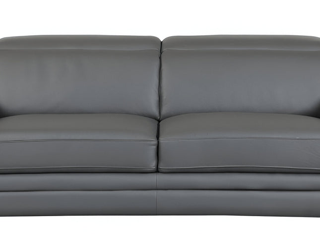 89" Dark Gray Italian Leather Sofa With Silver Legs