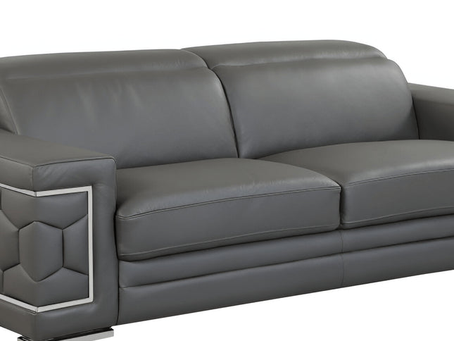 89" Dark Gray Italian Leather Sofa With Silver Legs