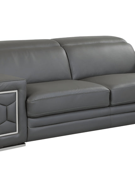 89" Dark Gray Italian Leather Sofa With Silver Legs