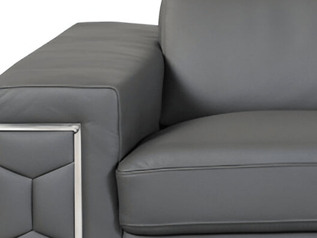 89" Dark Gray Italian Leather Sofa With Silver Legs