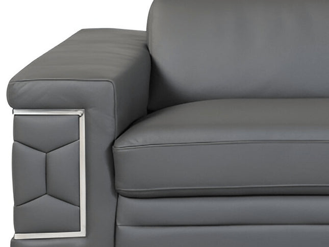 89" Dark Gray Italian Leather Sofa With Silver Legs