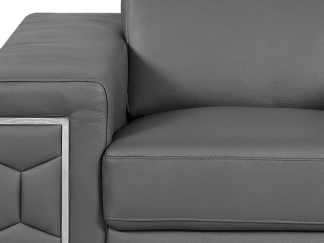 47" Dark Gray And Silver Genuine Leather Arm Chair