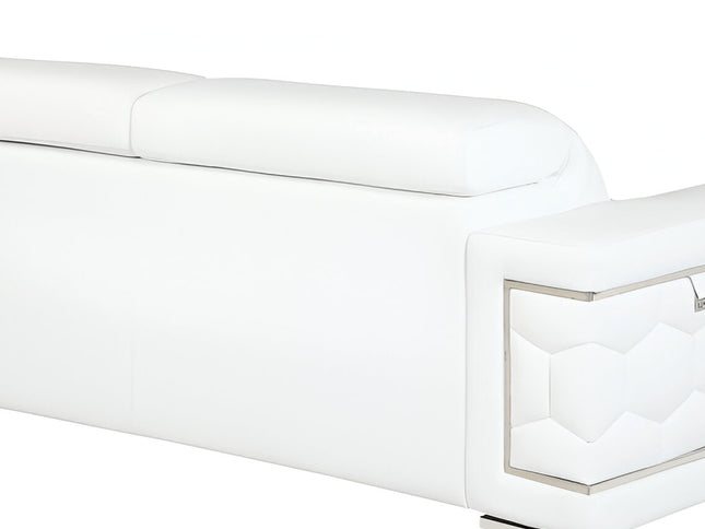 89" White Italian Leather Sofa With Silver Legs