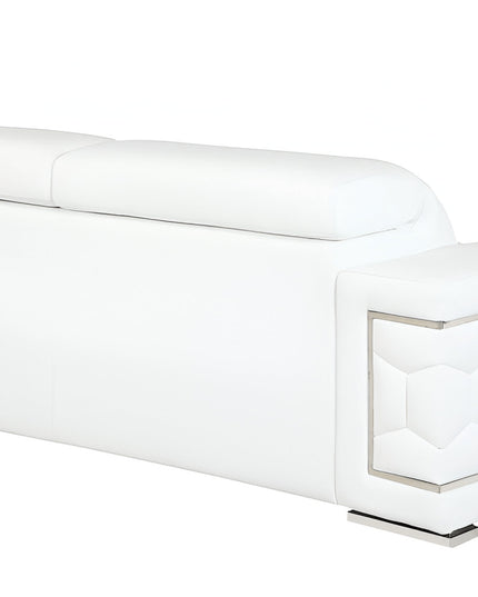 89" White Italian Leather Sofa With Silver Legs