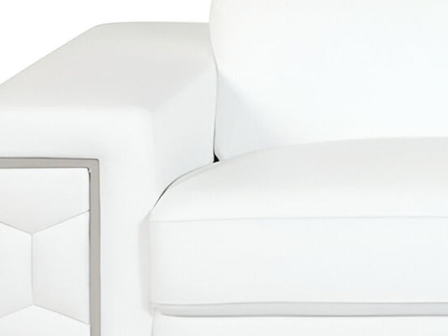 89" White Italian Leather Sofa With Silver Legs