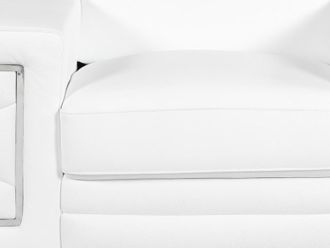 47" White And Silver Genuine Leather Arm Chair